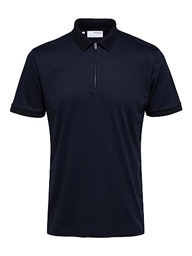 SELECTED HOMME Herren Slhfave Zip Ss Polo, Sky Captain, XL von SELETED HOMME