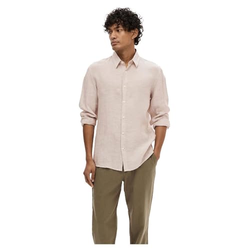 Selected Homme Herren Slhregkylian-Linen Shirt Classic Noos Langarmhemd, Pure Cashmere, XL EU von SELETED HOMME