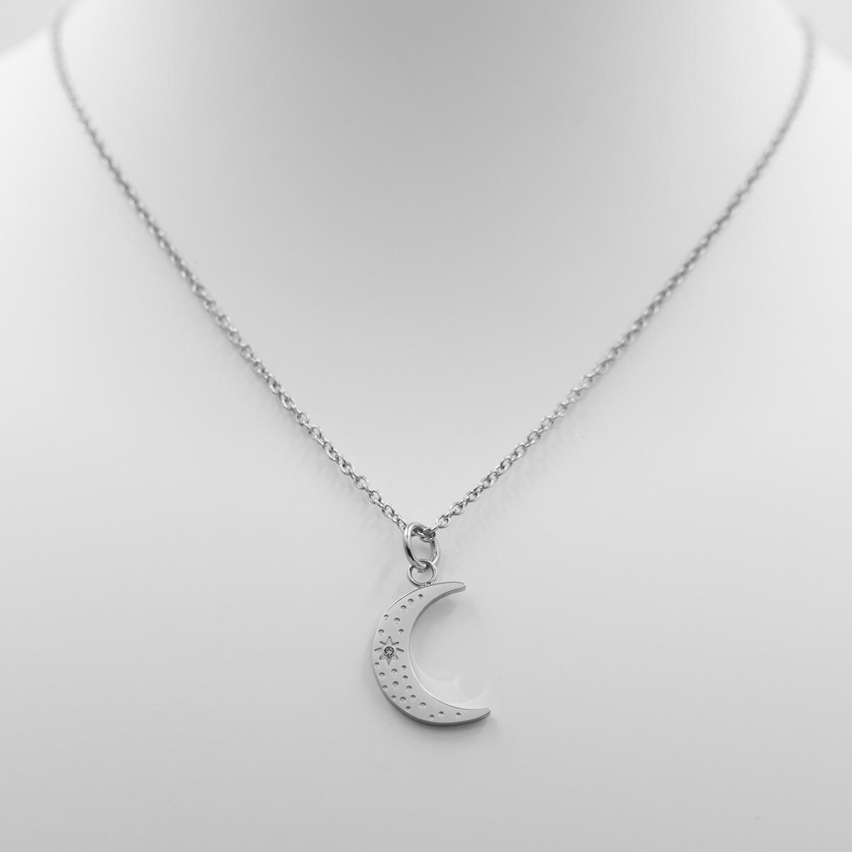 Halskette Mit Mond-Anhänger - Zirkonstein Im Mond Eleganter Schmuck Für Frauen Filigrane Kette Besondere Anlässe von SELFLOVECH