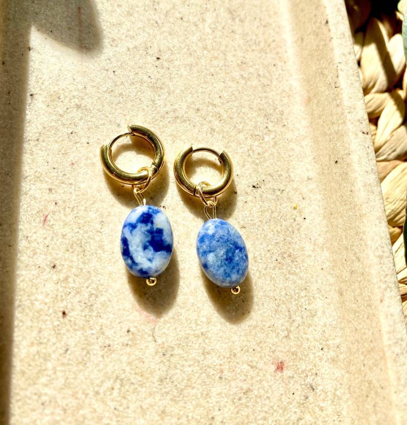 Creolen Ohrringe Maya Aus Edelstahl Und Edelsteinen Handgefertigt Vergoldet von SELFLOVEDE