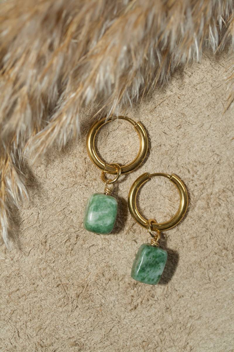 Creolen Ohrringe Selina Aus Edelstahl Und Edelsteinen Handgefertigt Vergoldet von SELFLOVEDE