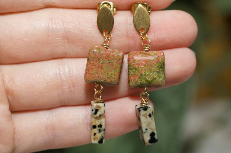 Hängende Ohrringe Arista Aus Edelstahl Und Edelsteinen Handgefertigt Vergoldet von SELFLOVEDE