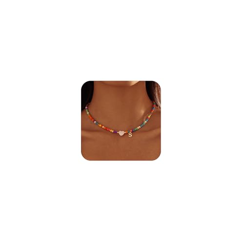 SELFROSE Initialen-Halsketten für Damen, niedliche Buchstaben-Halskette, vergoldet, Sommer-Perlen-Choker-Halsketten für Frauen, trendige, adrette, individuelle Namens-Halskette von SELFROSE