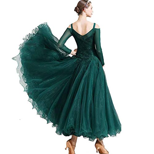 Ballsaal Tanzkleid Modern Walzer Tango National Standard Dance Kostüm für professionelle Wettbewerbe, Grün , XL von SELICO
