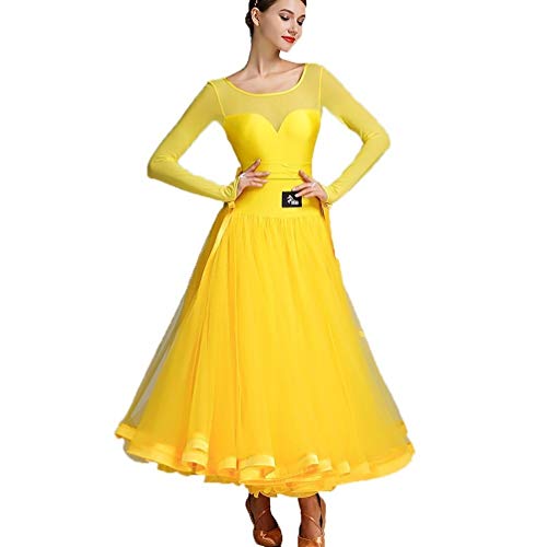 Modernes Tanzkleid National Standard Ballsaal Kleider Cha Cha Walzer Übungsrock Performance Tanzoutfit Abschlussball Ballsaal Tanzkleid (Farbe: Gelb, Größe: XL) von SELICO