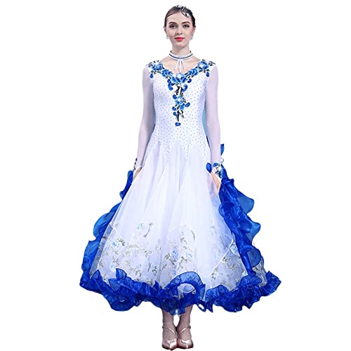 SELICO Ballsaal-Tanzkleider für Damen, Walzer, Damen, Tango, Flamenco, Performance, Tanzkleidung, moderner Ballsaal, Tanzkleid, Blau, 3XL von SELICO