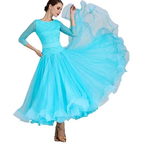 SELICO Frauen Milch Seide Kleid Ballsaal Tanz Wettbewerb Kleid Moderne Tanzkleid Performance Standard Tanzkostüm, Blau, L von SELICO