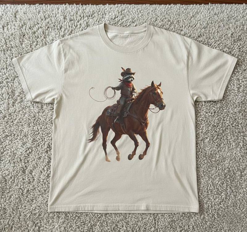 Racoon Cowboy On Horse T-Shirt | Western Rodeo Lasso Illustration von SELIFSHOP