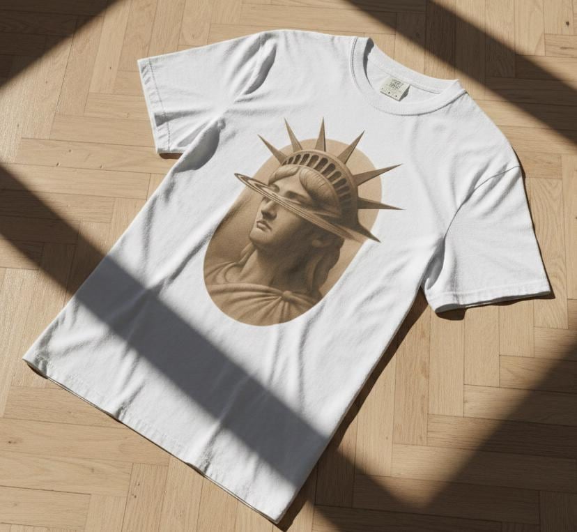 statue Of Liberty Portrait T-Shirt | Vintage Monochrome Usa von SELIFSHOP