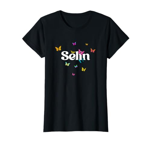 Selin - Schöner Mädchen Name mit bunten Schmetterlingen T-Shirt Selin - Schöner Mädchen Name mit bunten Schmetterlingen T-Shirt von SELIN Tochter Enkel Geburtstag Geschenkideen