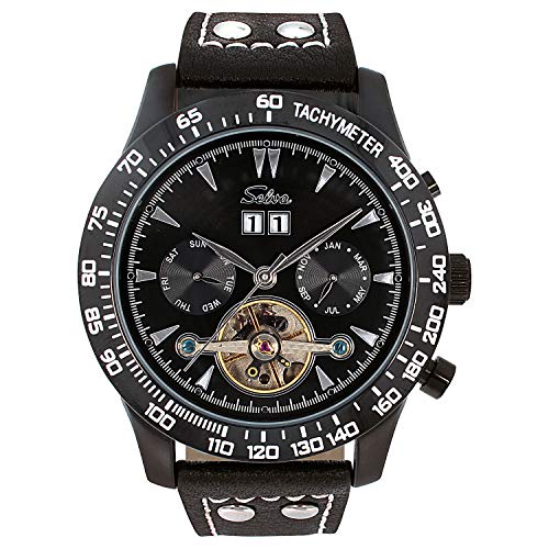 SELVA Herren-Armbanduhr ‚Hector‘ – Tachymeter – Schwarz – Automatik – Gehärtetes Mineralglas – Geliefert Geschenkbox SELVA Herren-Armbanduhr ‚Hector‘ – Tachymeter – Schwarz – Automatik – Gehärtetes Mineralglas – Geliefert Geschenkbox von SELVA