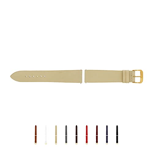 SELVA Uhrenarmband, 14-24 mm, Leder, zum Wechseln, Ersatzarmband für Smartwatch, Made in Germany, Größe:16 mm, Farbe:Sand mit Goldener Schließe von SELVA