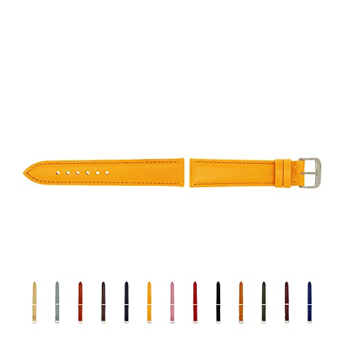 SELVA Uhrenarmband, 14-24 mm, Leder, zum Wechseln, Ersatzarmband für Smartwatch, Made in Germany, Größe:18 mm, Farbe:Gelb mit silberner Schließe von SELVA