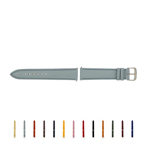 SELVA Uhrenarmband, 14-24 mm, Leder, zum Wechseln, Ersatzarmband für Smartwatch, Made in Germany, Größe:20 mm, Farbe:Eisblau mit silberner Schließe von SELVA