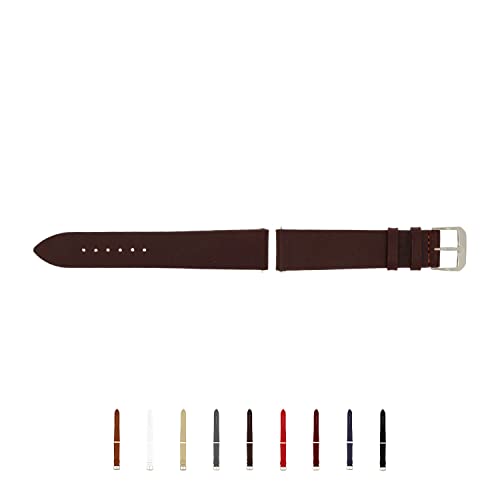 SELVA Uhrenarmband, 14-24 mm, Leder, zum Wechseln, Ersatzarmband für Smartwatch, Made in Germany, Größe:22 mm, Farbe:Mokka mit silberner Schließe von SELVA
