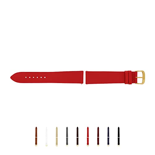 SELVA Uhrenarmband, 14-24 mm, Leder, zum Wechseln, Ersatzarmband für Smartwatch, Made in Germany, Größe:22 mm, Farbe:Rot mit Goldener Schließe von SELVA