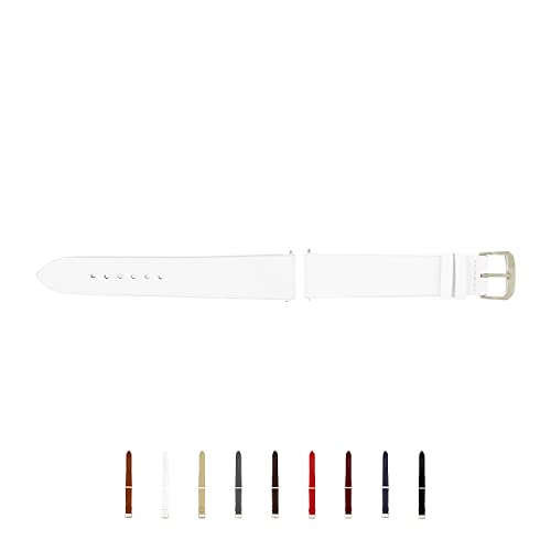 SELVA Uhrenarmband, 14-24 mm, Leder, zum Wechseln, Ersatzarmband für Smartwatch, Made in Germany, Größe:22 mm, Farbe:Weiß mit silberner Schließe von SELVA