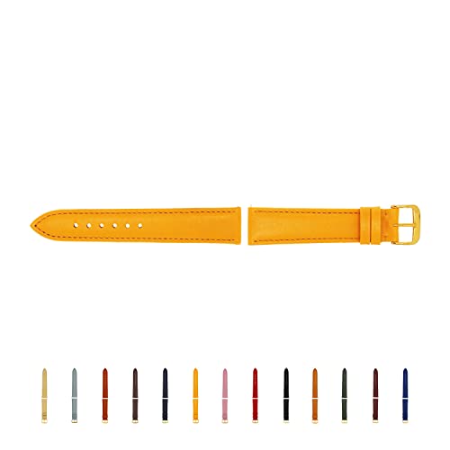 SELVA Uhrenarmband, 14-24 mm, Leder, zum Wechseln, Ersatzarmband für Smartwatch, Made in Germany, Größe:24 mm, Farbe:Gelb mit Goldener Schließe von SELVA