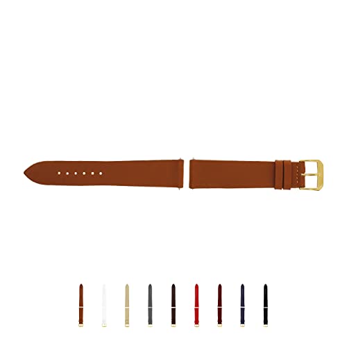 SELVA Uhrenarmband, 14-24 mm, Leder, zum Wechseln, Ersatzarmband für Smartwatch, Made in Germany, Größe:18 mm, Farbe:Cognac mit Goldener Schließe von SELVA