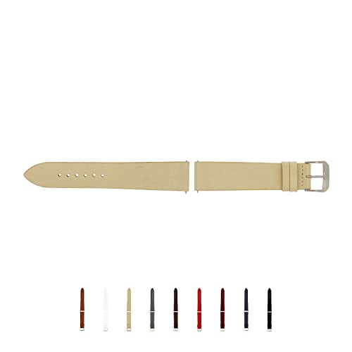 SELVA Uhrenarmband, 14-24 mm, Leder, zum Wechseln, Ersatzarmband für Smartwatch, Made in Germany, Größe:18 mm, Farbe:Sand mit silberner Schließe SELVA Uhrenarmband, 14-24 mm, Leder, zum Wechseln, Ersatzarmband für Smartwatch, Made in Germany, Größe:18 mm, Farbe:Sand mit silberner Schließe von SELVA