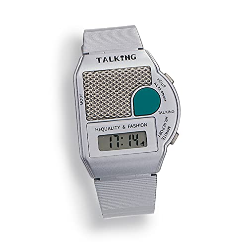 Sprechende Armbanduhr mit Weckfunktion, Repetition und Stundensignal, Quarzwerk, aus Kunststoff (Silber) von SELVA