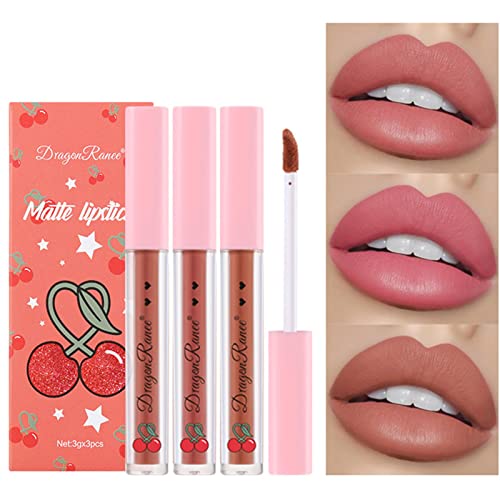 3 PCs Süßer Flüssiger Lippenstift Set Samt Lipglasur Wasserdicht Langlebig Nicht Markierende Nicht Markierende Natürliche Lippentint Kosmetikkit Liquid Lipstick Sets Für Frauen von SELVFZ