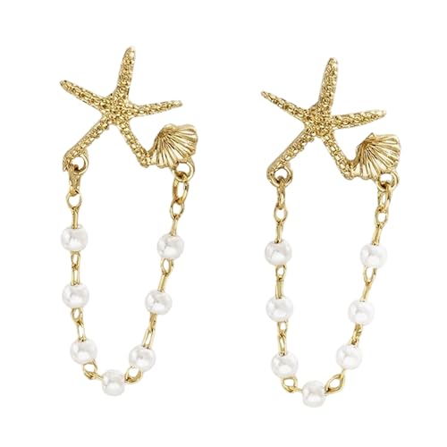 Elegante Goldene Seestar Schalenohrringe Für Frauen Bequemer Strandschmuck Mit Perlenkette Spezial Geschenk Beach Themat von SELVFZ
