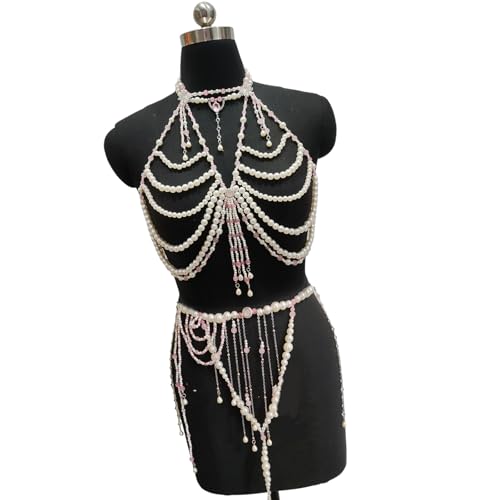 SELVFZ Elegante Perlen Quasten Körperkette Halskette Mode Accessoire Für Frauen Outfits Hochzeiten Und Partys Vorräte Tragen Perlenlegierungsschmuck von SELVFZ