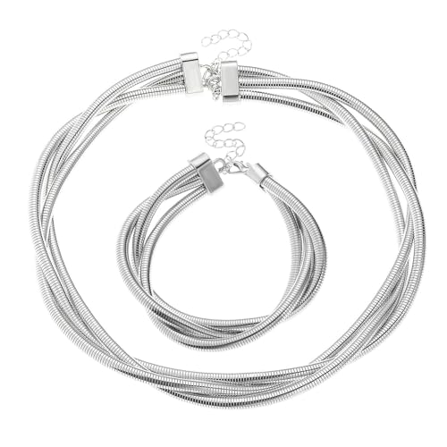 Frauen Punk Stile 3 Stränge Wickelketten Halskette Und Armband Set Geometrisches Armband Und Neckkettenschmuck Set Frauen Punk Stile 3 Stränge Wickelketten Halskette Und Armband Set Geometrisches Armband Und Neckkettenschmuck Set von SELVFZ
