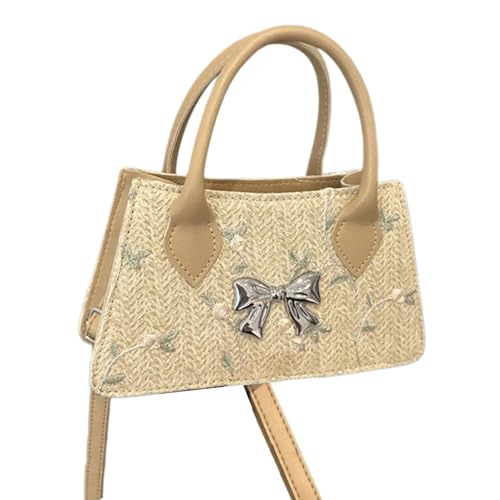 Frauen Stroh Strandtasche Blumen Umhängetasche Crossbody Bowknot Messenger Shopping Dating Urlaub Handtasche Frauen Crossbody Floral Beach Mode Schulter Bogenknotenhandtasche von SELVFZ