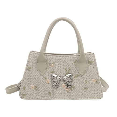 Frauen Stroh Strandtasche Blumen Umhängetasche Crossbody Bowknot Messenger Shopping Dating Urlaub Handtasche Frauen Crossbody Floral Beach Mode Schulter Bogenknotenhandtasche von SELVFZ