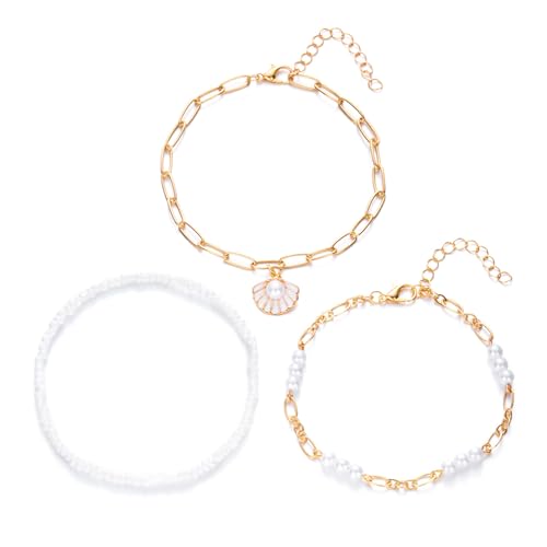 Layering Stapelbarer Fußkettchen Für Frauen Mit Muschelstärker Perlen Beach Schmucklegierung Faux Pearls Seaside Accessoire Themeed Multi Layer Verstellbarkette Layering Stapelbarer Fußkettchen Für Frauen Mit Muschelstärker Perlen Beach Schmucklegierung Faux Pearls Seaside Accessoire Themeed Multi Layer Verstellbarkette von SELVFZ