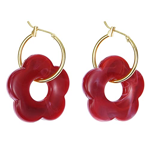 Mehrfarbige Acrylharz Marmon Blumen Tropfen Ohrringe Für Frauen Goldfarbe Metall Runde Reifen Ohren Mode Schmuck von SELVFZ