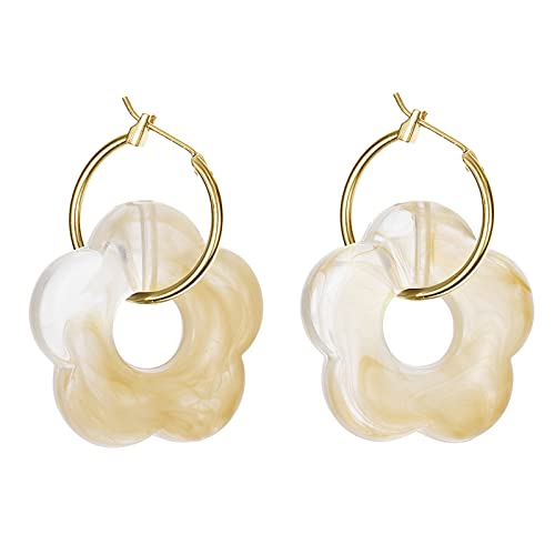 Mehrfarbige Acrylharz Marmon Blumen Tropfen Ohrringe Für Frauen Goldfarbe Metall Runde Reifen Ohren Mode Schmuck von SELVFZ