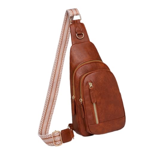 Modische Weibliche Umhängetasche In Weichem PU Leder Mehrfach Taschen Crossbody Brustpack Vintage Reißverschlüsse Schlinge PU Leder Crossbody Tasche von SELVFZ