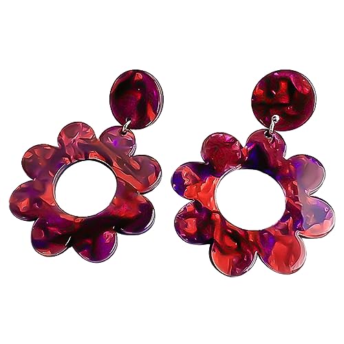 SELVFZ 1 Paar Blütenblätter Handgefertigte Farbohrringe Acrylblume Große Bolzenohrringe Übertrieben Retro Blumenohrringe Für Mädchen Acrylblumenohrringe von SELVFZ