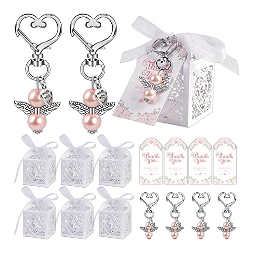 SELVFZ 144 Pack Keychain Engel Anhänger Keychains Schlüsseln Ringe Mit Taufe Bevorzugt Kisten Kraftpapier Legierung Für Mädchen Engel Schlüssel Ringe von SELVFZ