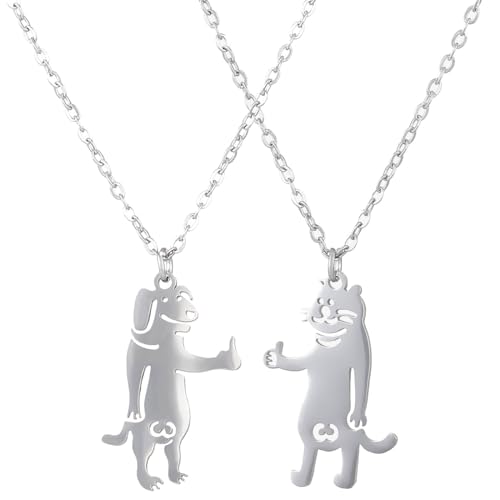 SELVFZ 2pcs Cartoon Katze Und Hunde Halskette Daumen Up Tierheize Heckketten Einstellbare Länge Choker Accessoire Für Frauen Mädchen von SELVFZ