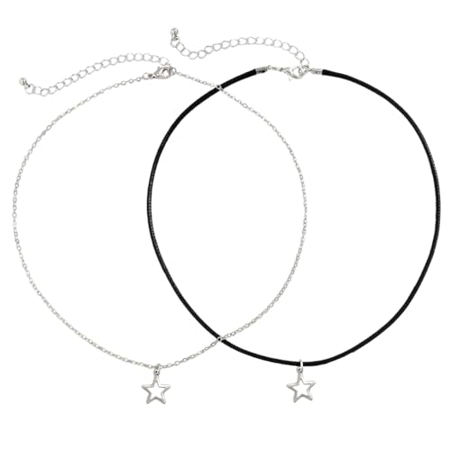 SELVFZ 2pcs Einfache Hohle Sternheize Halskette Für Frauen Männer Trendy Goth Lederkette Choker Ästhetische Schmuckzubehör Accessoire von SELVFZ