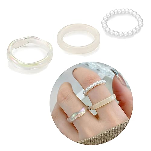 SELVFZ 3 PCs Modeharzringe Minimalistische Ästhetische Trendige Fingerringe Perlen Elastischer Stapelbarer Einfacher Partyschmuck SELVFZ 3 PCs Modeharzringe Minimalistische Ästhetische Trendige Fingerringe Perlen Elastischer Stapelbarer Einfacher Partyschmuck von SELVFZ
