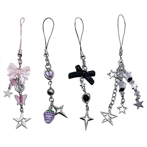 SELVFZ 4pcs Niedliche Bowknot Star Anhänger Telefon Charme Telefonkette Armband Süße Bag Dekoration Lanyards Schlüsselbund Zubehör SELVFZ 4pcs Niedliche Bowknot Star Anhänger Telefon Charme Telefonkette Armband Süße Bag Dekoration Lanyards Schlüsselbund Zubehör von SELVFZ