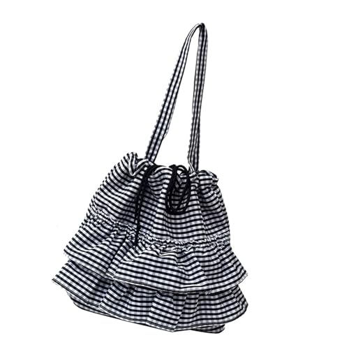 SELVFZ Auffällige Leinwand Umhängetasche Mit Rüschenverkleidung In Plaids Design Casual Averarm Taschen Für Mode Personen Leinwand Handtasche von SELVFZ