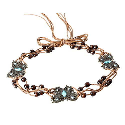 SELVFZ Böhmischer Stil Geflochtener Taillengürtel Baumwollseil Alleinfindige Taillenkette Mit Perlen Schmetterlingen Für Lässige Kleidertanzhow Braid Belt Gürtel von SELVFZ