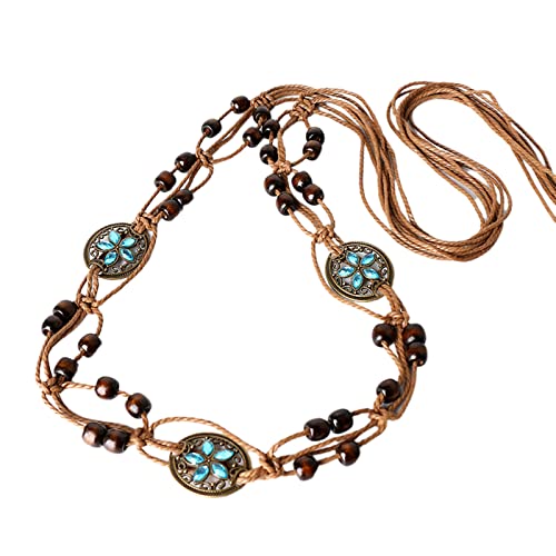 SELVFZ Böhmischer Stil Geflochtener Taillengürtel Baumwollseil Alleinfindige Taillenkette Mit Perlen Schmetterlingen Für Lässige Kleidertanzhow Braid Belt Gürtel von SELVFZ