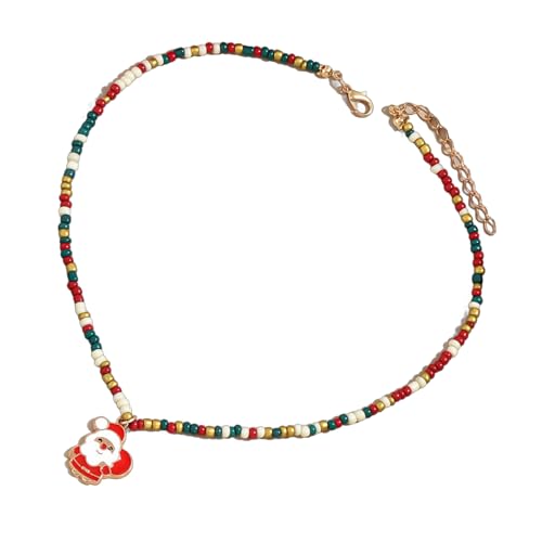 SELVFZ Bunte Perlen Weihnachtshärsel Halshöhe Stilvoller Perlen Weihnachts Halskette Schmuck Für Frauen Mit Feiertagsthemenanhängern von SELVFZ
