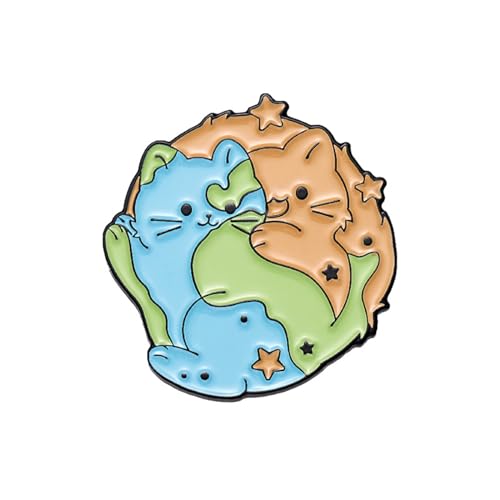 SELVFZ Cartoon Süße Erde Katze Emaille Pin Einzigartige Tierabzeichen Little Kätzchen Revers Pin Umweltbewusstsein Brosche Schmuck Earth Katze Email Pin Kinder Rucksack Pin von SELVFZ