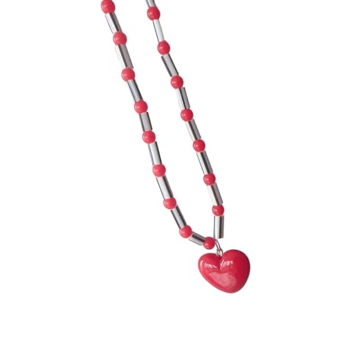 SELVFZ Charm Halskette Herz Anhänger Halskette Perlen Kette Halskette Herz Halskette Harz Textur Halsschmuck Für Modeliebhaber Frauen Mode Schmuck von SELVFZ