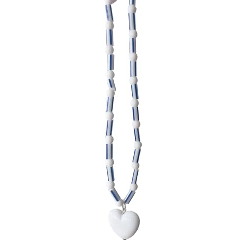 SELVFZ Charm Halskette Herz Anhänger Halskette Perlen Kette Halskette Herz Halskette Harz Textur Halsschmuck Für Modeliebhaber Frauen Mode Schmuck von SELVFZ