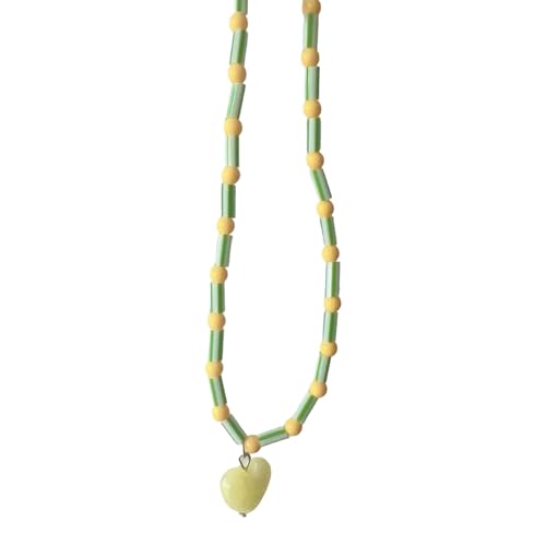 SELVFZ Charm Halskette Herz Anhänger Halskette Perlen Kette Halskette Herz Halskette Harz Textur Halsschmuck Für Modeliebhaber Frauen Mode Schmuck von SELVFZ