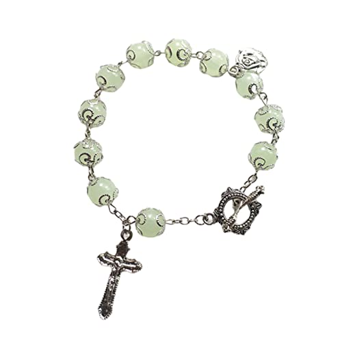 SELVFZ Ein Jahrzehnt Auto Rosenkranzperlen Katholisches Armband Christus Leuchtend Armband Kruzifix Göttliche Barmherzigkeit Geschenk Für Frauen Männer von SELVFZ